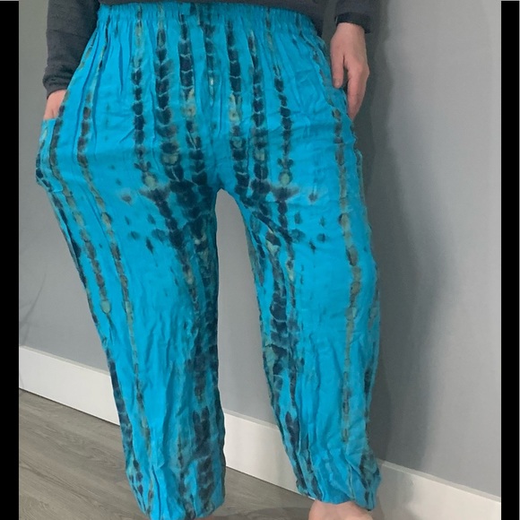 BNWOT Blue Tie Dye Meditation Yoga Baggy Pants - Picture 1 of 5